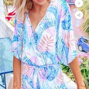 Meet Me in The Tropics Kimono Romper-Blue